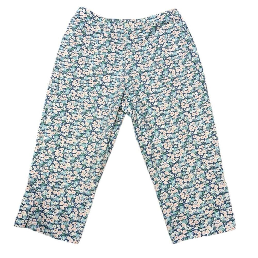 Crazy Horse Liz Claiborne Floral Crop Capri Pants Womens 10 Blue White Mid Rise